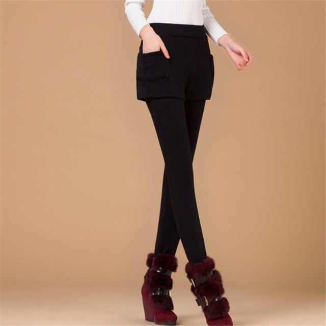2017 Autumn Winter Plus Size Fashion Women Leggings New Ankle Leggings Woman False Two PiecesThick High Quality Legging 71891