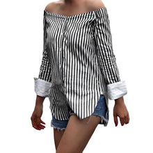 2017 Black And White Stripe Women's Blouses Off The Shoulder Blouse Slash Neck Long Sleeve Women Shirts Tops camisetas mujer #23