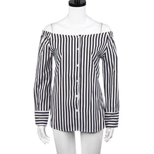 2017 Black And White Stripe Women's Blouses Off The Shoulder Blouse Slash Neck Long Sleeve Women Shirts Tops camisetas mujer #23
