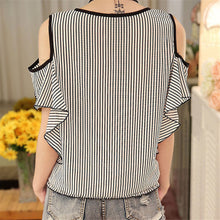 2017 Blusas femininas Casual Women Chiffon Blouses Short Butterfly Sleeve Off Shoulder Tops Autumn O-neck Striped Shirts 71805