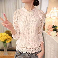 2017 Blusas femininas Casual Women Hollow Out Blouses Long Sleeve Tops Autumn Stand Lace Print Shirts 71768