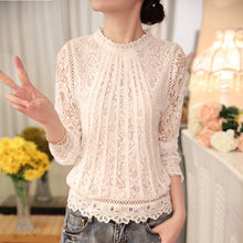 2017 Blusas femininas Casual Women Hollow Out Blouses Long Sleeve Tops Autumn Stand Lace Print Shirts 71768