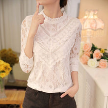 2017 Blusas femininas Casual Women Hollow Out Blouses Long Sleeve Tops Autumn Stand Lace Print Shirts 71768