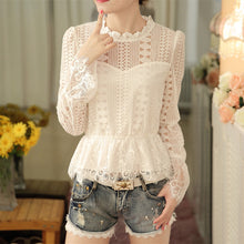 2017 Blusas femininas Casual Women Hollow Out Blouses Long Sleeve Tops Autumn Stand Lace Print Shirts 71768