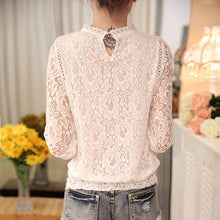 2017 Blusas femininas Casual Women Hollow Out Blouses Long Sleeve Tops Autumn Stand Lace Print Shirts 71768