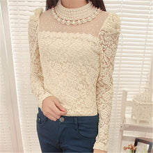 2017 Blusas femininas Casual Women Hollow Out Blouses Long Sleeve Tops Autumn Vintage Bow Lace Thick Print Shirts 71765