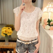 2017 Blusas femininas Casual Women Hollow Out Blouses Short Sleeve Tops Autumn Stand Lace Print Shirts 71804