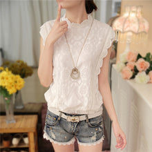 2017 Blusas femininas Casual Women Hollow Out Blouses Short Sleeve Tops Autumn Stand Lace Print Shirts 71804