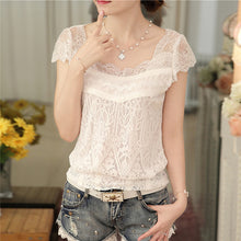 2017 Blusas femininas Casual Women Hollow Out Blouses Short Sleeve Tops Autumn Stand Lace Print Shirts 71804