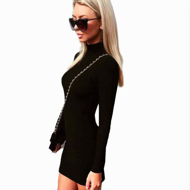 2017 Bodycon Sheath Dress Women Long Sleeve Black Dark Gray Pink Party Dresses Women Robe Sexy Femme Pencil Slim Dress #1202