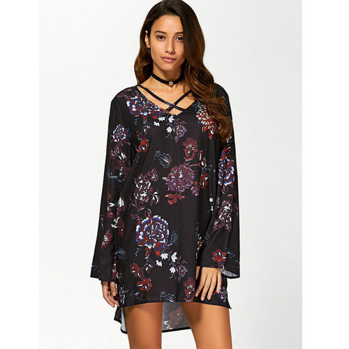 2017 Boho Style women summer mini Sexy Floral Print Bandage Dress Casual Loose Mini Club Party Dresses Ladies Short Vestidos #23