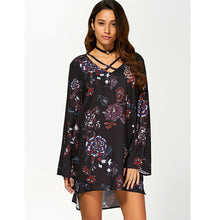 2017 Boho Style women summer mini Sexy Floral Print Bandage Dress Casual Loose Mini Club Party Dresses Ladies Short Vestidos #23