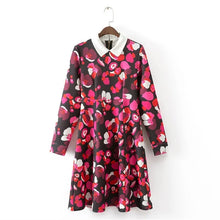 2017 Brand Floral Print Vestidos Plus Size Sexy A-line Knee-Length Dress Brief Full Sleeve Peter Pan Collar Women Dresses 72099