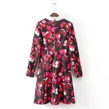 2017 Brand Floral Print Vestidos Plus Size Sexy A-line Knee-Length Dress Brief Full Sleeve Peter Pan Collar Women Dresses 72099