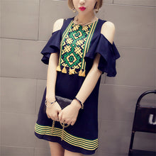 2017 Brand New Vestidos Plus Size A-line Knee-Length Off Shoulder Dress Short Butterfly Sleeve O-neck Women Print Dresses 72199
