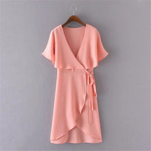 2017 Brand New Vestidos Plus Size Sexy Straight Knee-Length Dress Brief Short Sleeve Deep V-neck Women Dresses 72098