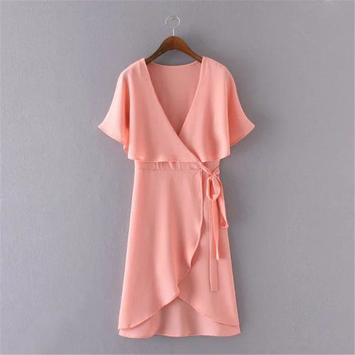 2017 Brand New Vestidos Plus Size Sexy Straight Knee-Length Dress Brief Short Sleeve Deep V-neck Women Dresses 72098