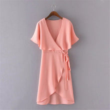 2017 Brand New Vestidos Plus Size Sexy Straight Knee-Length Dress Brief Short Sleeve Deep V-neck Women Dresses 72098