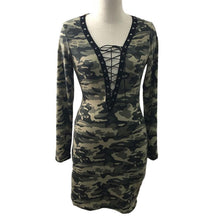 2017 Camouflage Print Women Dress Robe Femme Long Sleeve V Neck Lacing Up Sexy Long Sleeve Bodycon Mini Dress Vestidos 1207#