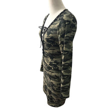 2017 Camouflage Print Women Dress Robe Femme Long Sleeve V Neck Lacing Up Sexy Long Sleeve Bodycon Mini Dress Vestidos 1207#