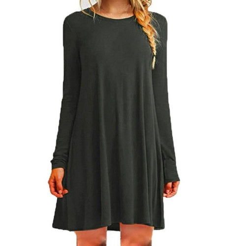 2017 Casual Loose Plus Size Dresses Women 6Color Solid Long Sleeve O Neck Autumn Spring T Shirt Mini Dress Female vestidos #1206