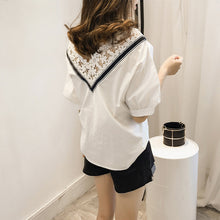 2017 Casual Women Korean Style T shirts V-neck Chiffon t shirt Female Short Sleeve Female Hollow out Tops 72467