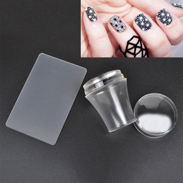 2017 Clear Jelly Nail Art Stamper Scraper With Cap Silicone Stamping Polish Printing Transfer Template Manicure Tools