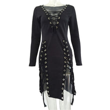 2017 Club Wear Dresses Womens Sexy Full Bandage Lacing Up Hollow Out Deep v Neck Irregular Ladies Dress vestidos &02