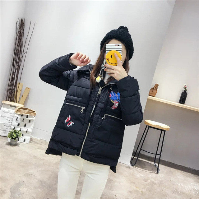 2017 Fashion Autumn Embroidery Outwear Full Sleeve O-neck Coat Print Cotton-padded Jacket Plus Size Denim Thicken Jacket 71945