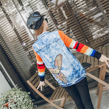 2017 Fashion Autumn Sequins Embroidery Outwear Full Sleeve O-neck Hole Coat Print Jacket Plus Size Denim Knitting Jacket 71944