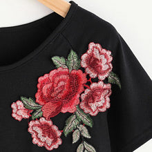 2017 Fashion Black Short Sleeve T shirt Women Summer Tops Casual Embroidered Floral O-neck harajuku Vogue tshirt Women #421