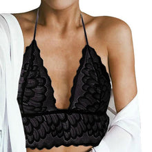 2017 Fashion Black White Lace Crop Top Deep V Neck Halter Translucent Underwear Sheer Lace Strap Bustier Tops Cropped #1207