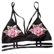 2017 Fashion Elegant Crop Top Women Floral Embroidere Strappy Bandage Triangle Deep v wirefree Bralette Bra Crop Tops Female #63