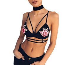 2017 Fashion Elegant Crop Top Women Floral Embroidere Strappy Bandage Triangle Deep v wirefree Bralette Bra Crop Tops Female #63