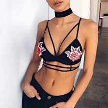 2017 Fashion Elegant Crop Top Women Floral Embroidere Strappy Bandage Triangle Deep v wirefree Bralette Bra Crop Tops Female #63
