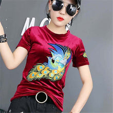 2017 Fashion Female t shirts Short Sleeve T-shirts Plus Size Embroidery Animal tshirt Sequined O-neck Women Tops 72456
