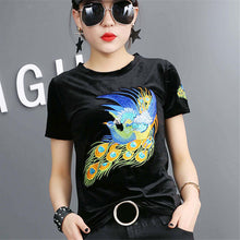 2017 Fashion Female t shirts Short Sleeve T-shirts Plus Size Embroidery Animal tshirt Sequined O-neck Women Tops 72456