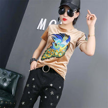 2017 Fashion Female t shirts Short Sleeve T-shirts Plus Size Embroidery Animal tshirt Sequined O-neck Women Tops 72456