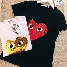 2017 Fashion Female t shirts Short Sleeve T-shirts Plus Size Eye Embroidery Heart Sequined tshirt O-neck Women Tops 72527