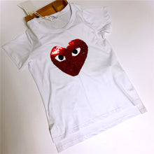 2017 Fashion Female t shirts Short Sleeve T-shirts Plus Size Eye Embroidery Heart Sequined tshirt O-neck Women Tops 72527