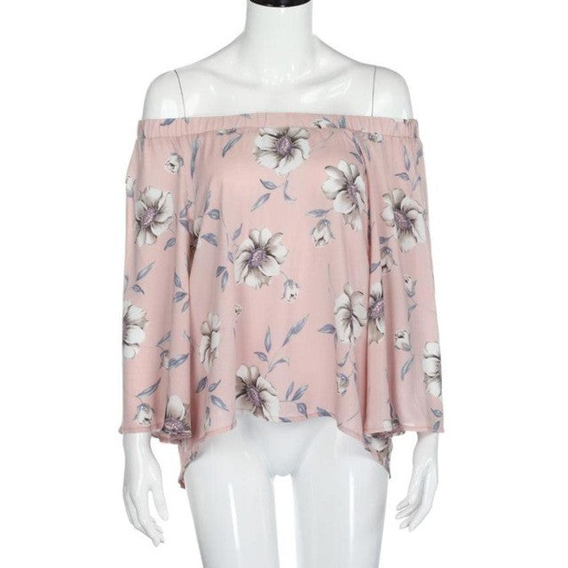 2017 Fashion Flare Sleeve Women Off Shoulder Floral Print Casual Tops Women T Shirt Female camisetas mujer verano #23