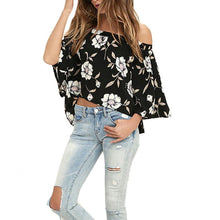 2017 Fashion Flare Sleeve Women Off Shoulder Floral Print Casual Tops Women T Shirt Female camisetas mujer verano #23