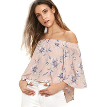 2017 Fashion Flare Sleeve Women Off Shoulder Floral Print Casual Tops Women T Shirt Female camisetas mujer verano #23