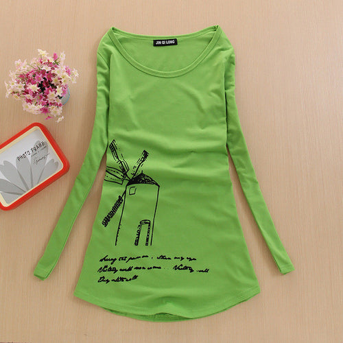 2017 Fashion Full Sleeve T-shirts Plus Size Female t shirts cycle windmill Print Top O-neck Women t shirt 72157