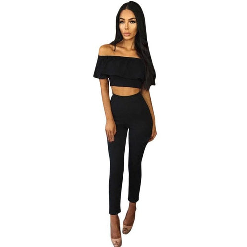 2017 Fashion Jumpsuits Womens 2 Piece Set Crop Top Ladies Sleeveless Cut Out rompers womens jumpsuit combinaison femme &03