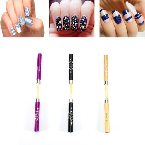 2017 Fashion Nail Art Design Pen Dotting Painting Drawing Tools Double Brushes Combination With Crystal