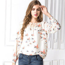 2017 Fashion New Elegant Full Sleeve Chiffon Blouse Bow Tie Print Women Plus Size Tops Stand collar Shirt OL Blusas 72496