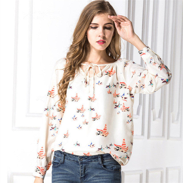 2017 Fashion New Elegant Full Sleeve Chiffon Blouse Bow Tie Print Women Plus Size Tops Stand collar Shirt OL Blusas 72496