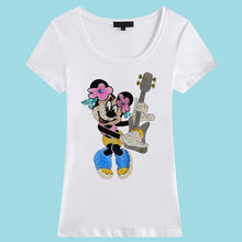 2017 Fashion New Short Sleeve Diamonds T-shirts Plus Size Female t shirts Cartoon Letter Print Top O-neck Women tshirts 72392
