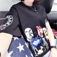 2017 Fashion New Short Sleeve Plus Size T-shirts Casual Female t shirts Funny Character Sequined Tops O-neck Women tshirts 72543